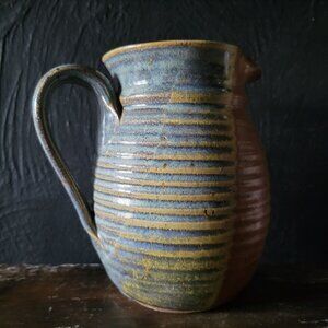 Vintage Artist Signed Studio Art Pottery Pitcher, Boho, Farmhouse, Cottage Decor